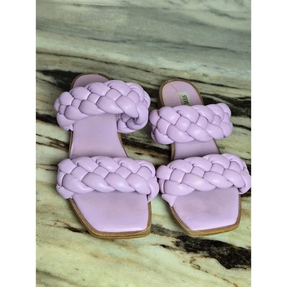 Steve Madden Womens Lilac Purple Braided Slide Sandals Square Toe Size 8 Flat - Picture 2 of 10